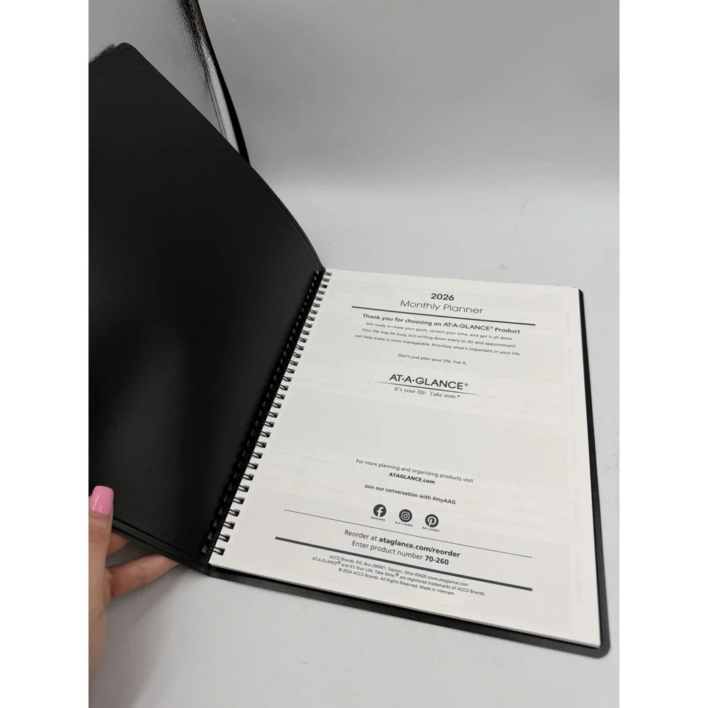 At-A-Glance 2026 Calendar Planner Monthly Black New Year 70-260G-05 Recycled